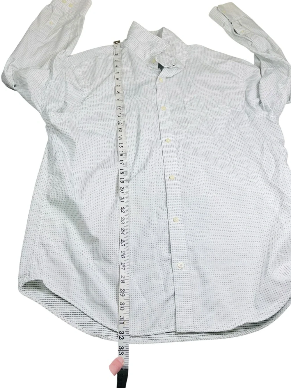 Banana Republic White Green Textured Squares Dress Shirt Sz XL 17 17.5 No Iron
